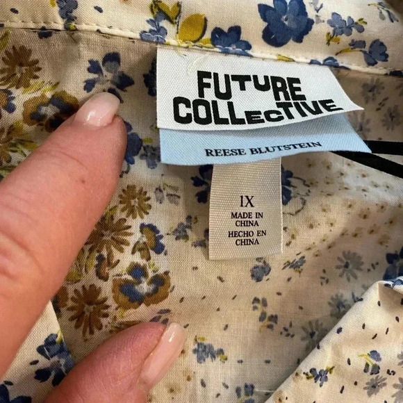 Womens Floral Femin Boho Pullover Collared NEW 1x Long Sleeve Wide Wrist - Picture 9 of 12